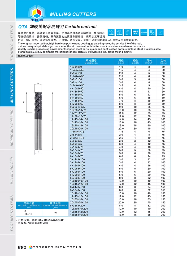 tcc tc800h钨钢铣刀